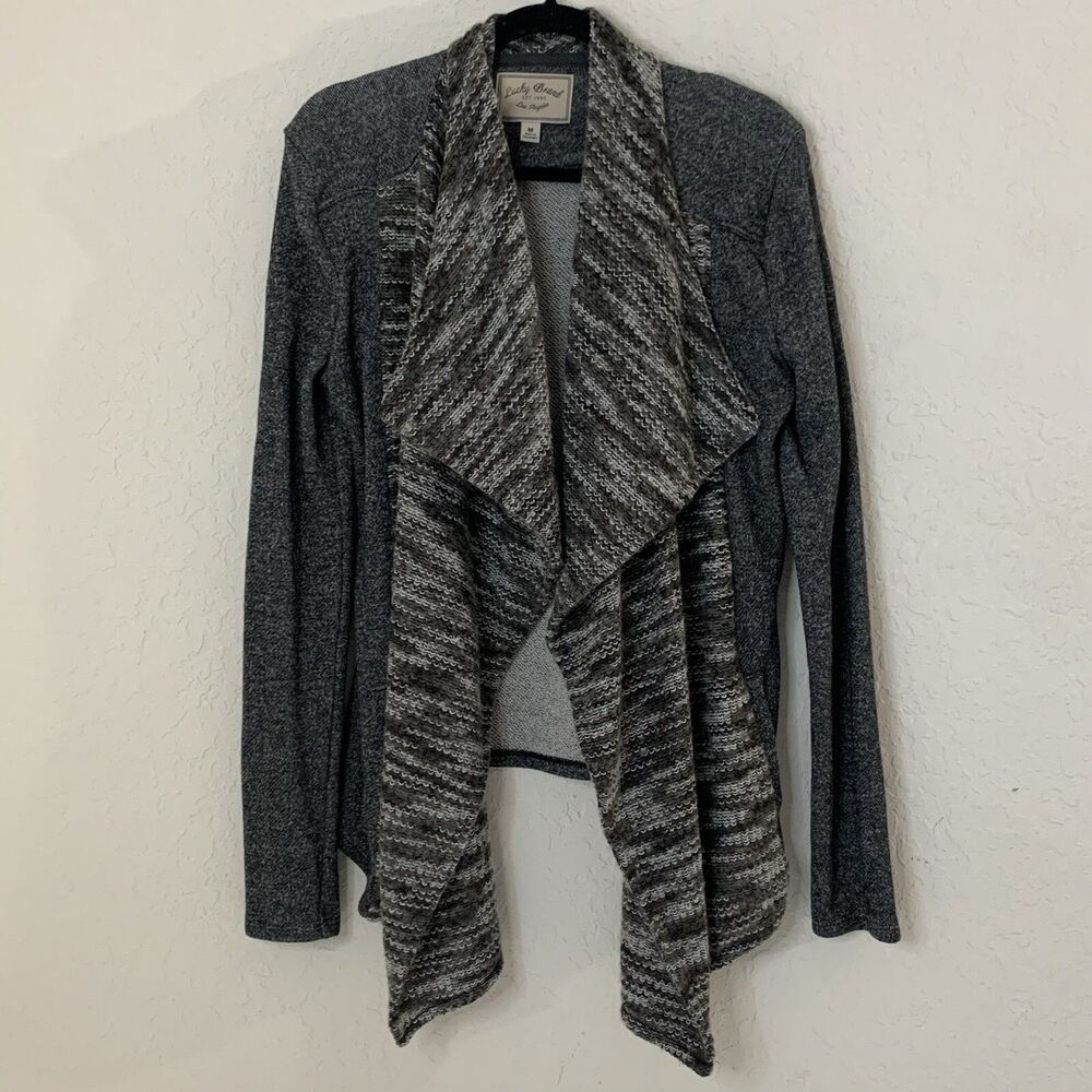 Lucky‎ Brand Cardigan Sweater Women M Gray Waterfall Open Drape Boho Festival